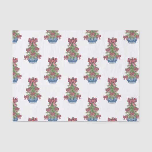 Kerst Plaid Bow Chinoiserie Topiary Tree Tissuepapier (Voorkant)