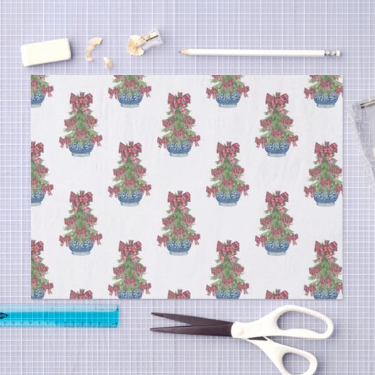 Kerst Plaid Bow Chinoiserie Topiary Tree Tissuepapier (Craft)