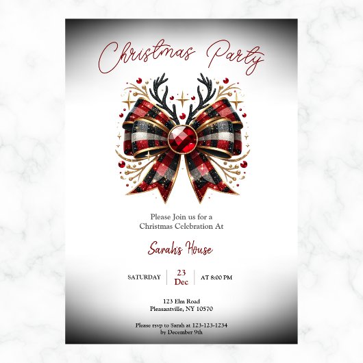 Kerst Plaid Bow Party Kaart