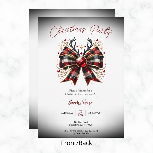 Kerst Plaid Bow Party Kaart