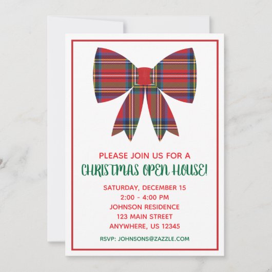 Kerst Plaid Bow Party Uitnodigingen (Voorkant)