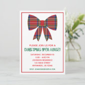 Kerst Plaid Bow Party Uitnodigingen (Staand voorkant)