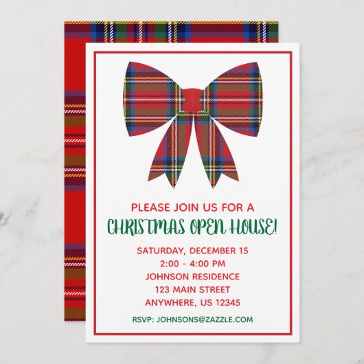 Kerst Plaid Bow Party Uitnodigingen (Voorkant / Achterkant)