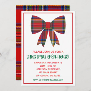 Kerst Plaid Bow Party Uitnodigingen