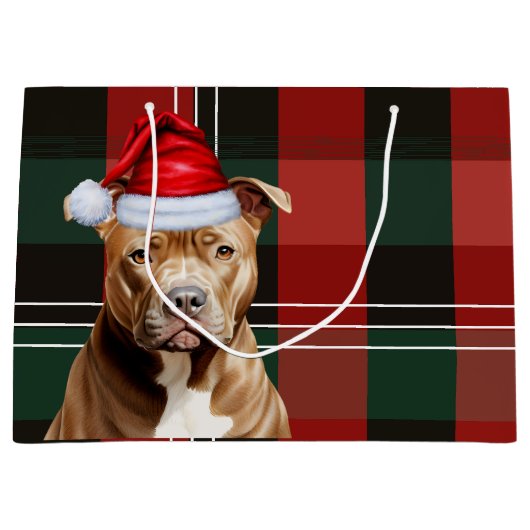Kerst Plaid Brown Pit Bull Dog Lover Groot Cadeauzakje (Voorkant)