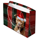 Kerst Plaid Brown Pit Bull Dog Lover Groot Cadeauzakje (Achterkant Gekanteld)