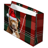 Kerst Plaid Brown Pit Bull Dog Lover Groot Cadeauzakje (Voorkant Gekanteld)