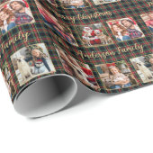 Kerst Plaid Custom Goud Familie 6 Fotocollage Cadeaupapier (Rol Hoek)