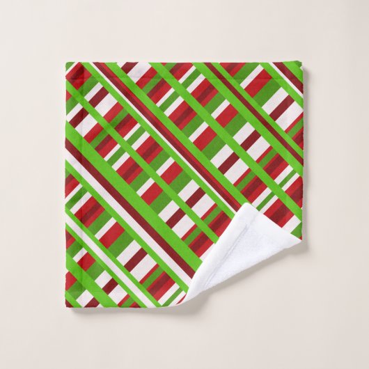 Kerst Plaid Diagonal in rood, groen en wit Bad Handdoek (Wasdoekje)