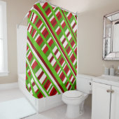Kerst Plaid Diagonal in rood, groen en wit Douchegordijn (In situ)