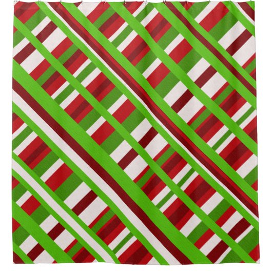Kerst Plaid Diagonal in rood, groen en wit Douchegordijn (Voorkant)