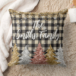 Kerst Plaid En Glitter Familienaam Kussen