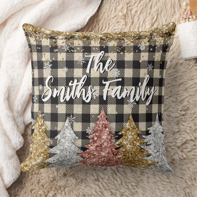 Kerst Plaid En Glitter Familienaam Kussen (Deken)