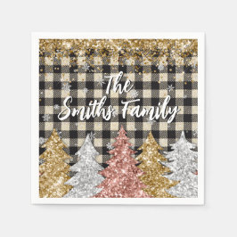 Kerst Plaid En Glitter Familienaam Servet