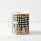 Kerst Plaid En Glitters Met Naam Koffiemok (Voorkant links)