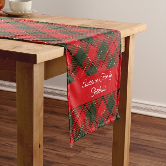 Kerst Plaid familienaam of aangepaste tekst Korte Tafelloper (Voorbeeld)