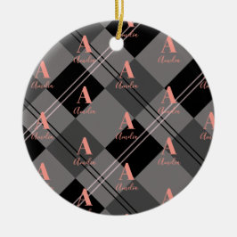 Kerst Plaid Gepersonaliseerd Grijs Zwart Roze Keramisch Ornament