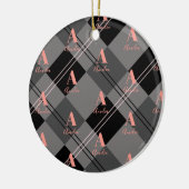 Kerst Plaid Gepersonaliseerd Grijs Zwart Roze Keramisch Ornament (Links)