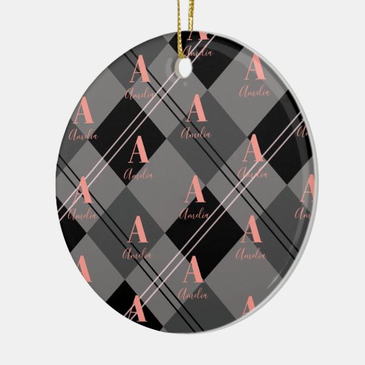 Kerst Plaid Gepersonaliseerd Grijs Zwart Roze Keramisch Ornament (Links)