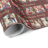 Kerst Plaid Goud Custom Family 6 Fotocollage Cadeaupapier (Rol Hoek)