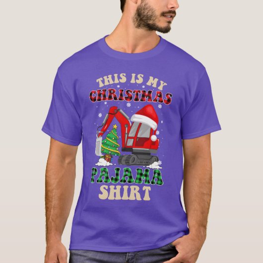 Kerst Plaid Graafmachine Grappige Kerst Pyjama jon T-shirt (Voorkant)