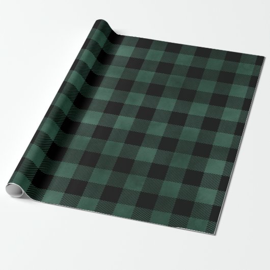 Kerst Plaid Groene Winter Flanel Rustiek Cadeaupapier (Uitgerold)