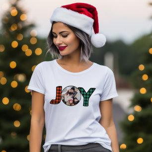 Kerst Plaid Joy Familie Fotosjabloon T-shirt