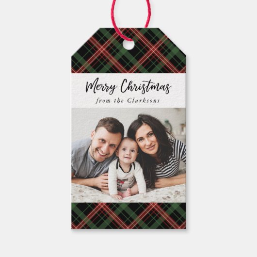 Kerst Plaid Kerst Foto Gift Label Cadeaulabel (Voorkant)