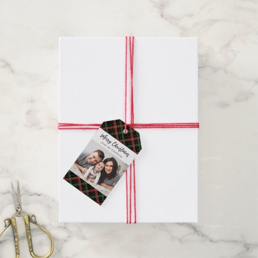 Kerst Plaid Kerst Foto Gift Label Cadeaulabel (Met Touw)