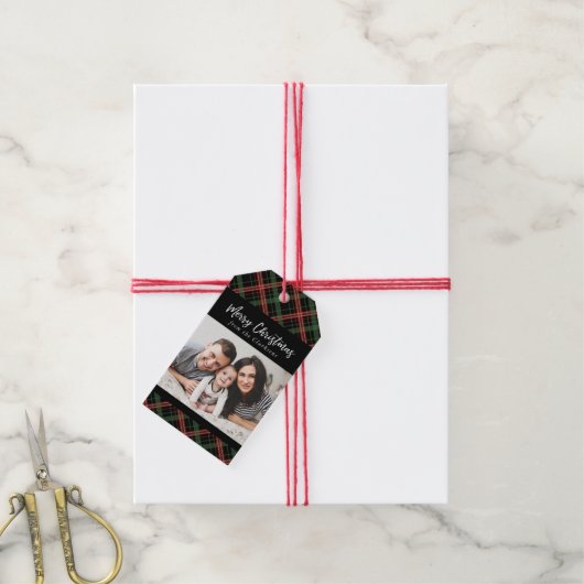Kerst Plaid Kerst Foto Gift Label Cadeaulabel (Met Touw)