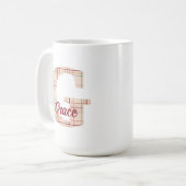 Kerst plaid monogram gepersonaliseerd koffiemok (Voorkant links)