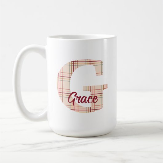 Kerst plaid monogram gepersonaliseerd koffiemok (Links)