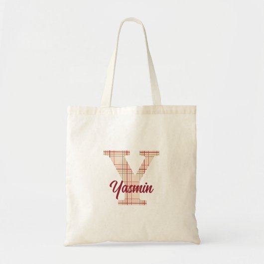 Kerst plaid monogram gepersonaliseerd tote bag (Voorkant)