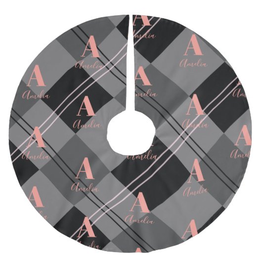 Kerst Plaid Monogram Grijs Zwart Roze Kerstboom Rok (Voorkant)