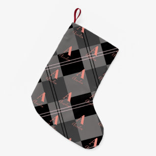 Kerst Plaid Monogram Grijs Zwart Roze Kleine Kerstsok