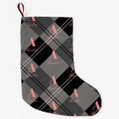 Kerst Plaid Monogram Grijs Zwart Roze Kleine Kerstsok (Voorkant)
