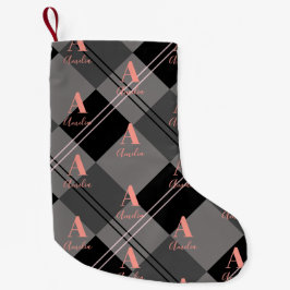 Kerst Plaid Monogram Grijs Zwart Roze Kleine Kerstsok
