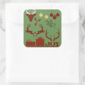 Kerst Plaid Ornamenten Vierkante Sticker (Tas)