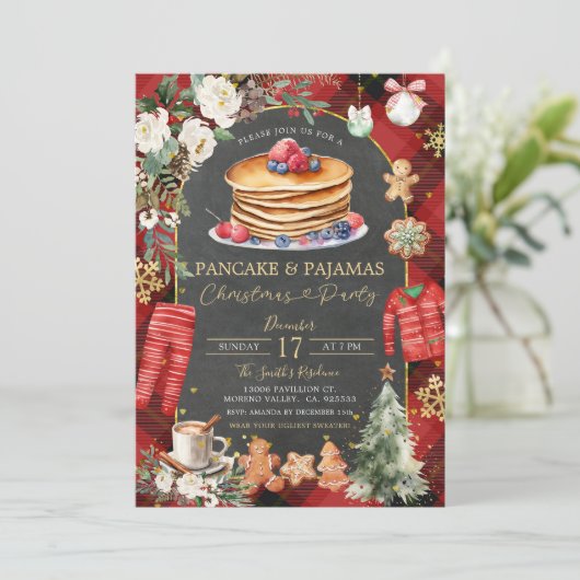 Kerst Plaid Pannenkoek Pyjama Bloemen Kerst Kaart (Staand voorkant)