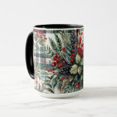 Kerst Plaid Pine Berries Koffie Mok Cup (Voorkant links)