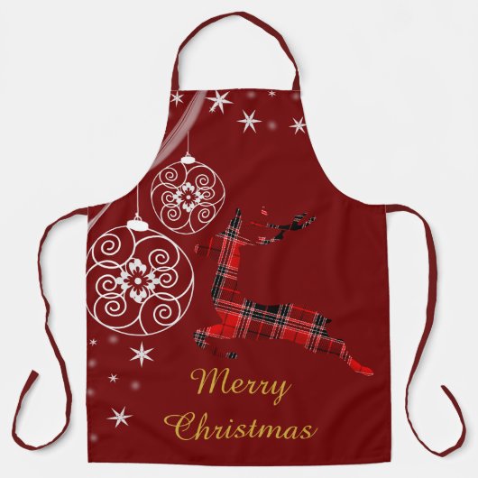 Kerst Plaid Rendier Rood Wit Decoratie Schort (Voorkant)