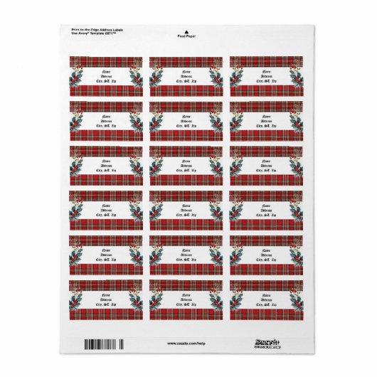 Kerst Plaid Retouradres Labels (Full Sheet)