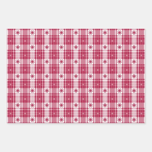Kerst Plaid - Rood en Wit met Poinsettia Inpakpapier Vel (Voorkant)