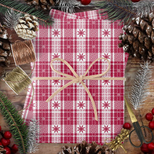 Kerst Plaid - Rood en Wit met Poinsettia Inpakpapier Vel