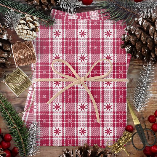 Kerst Plaid - Rood en Wit met Poinsettia Inpakpapier Vel
