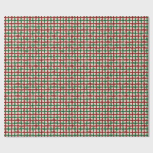 Kerst Plaid Rood Groen Faux Burlap Rustiek Cadeaupapier (Vlak)
