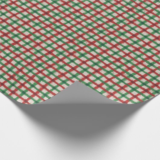 Kerst Plaid Rood Groen Faux Burlap Rustiek Cadeaupapier (Hoek)