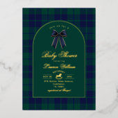 Kerst plaid schommelpaard Baby shower Folie Uitnodiging (Voorkant)