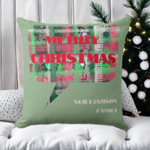 Kerst plaid script familienaam groene rode crème
