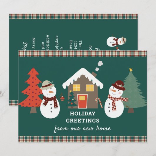 Kerst Plaid Sneeuwmannen Vakantie Nieuw Huis Verhu Aankondiging (Voorkant / Achterkant)